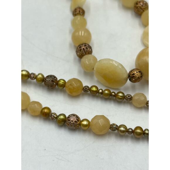 Kendra Scott Vintage Yellow Quartz Stone Graduated Beaded Necklace 925 clasp - Picture 9 of 12